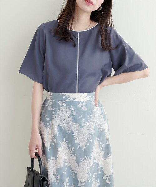 美品　ADORE ドラマ着用　アソート　バイカラー　ブラウス　長袖 バイカラーフレア袖ブラウス（シャツ/ブラウス）｜natural