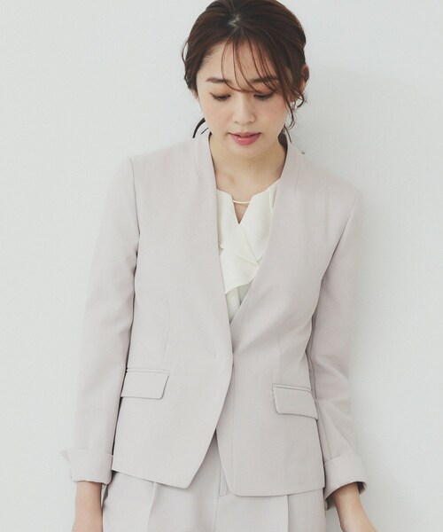 美品✨レミュー ノーカラー セットアップ スリーピース ストレッチ 洗濯可 セレモニー ] [ ストレッチ × ノーアイロン ] 選べる4サイズ 細