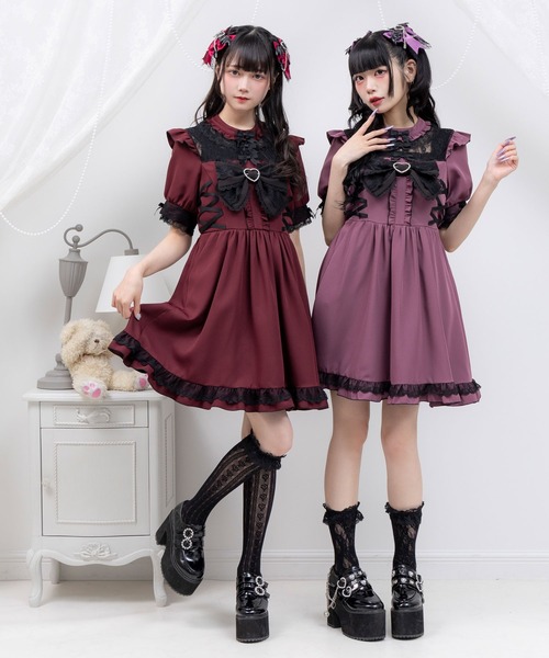 DearMyLove(ディアマイラブ)の「ハートビジューリボンヨークフリルサイドレースアップワンピース(ワンピース・レディース・パープル/ブラック×ホワイト/ブラック×レッド/グレー・MEDIUM/LARGE/LL/3L)」の11枚目の写真