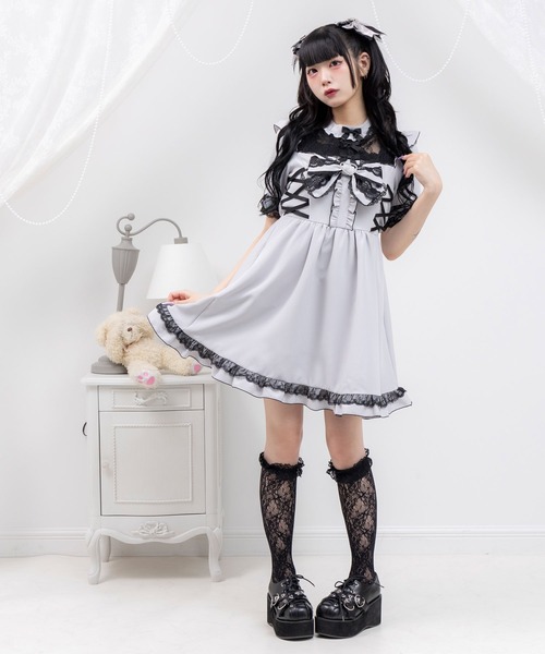 DearMyLove(ディアマイラブ)の「ハートビジューリボンヨークフリルサイドレースアップワンピース(ワンピース・レディース・パープル/ブラック×ホワイト/ブラック×レッド/グレー・MEDIUM/LARGE/LL/3L)」の19枚目の写真