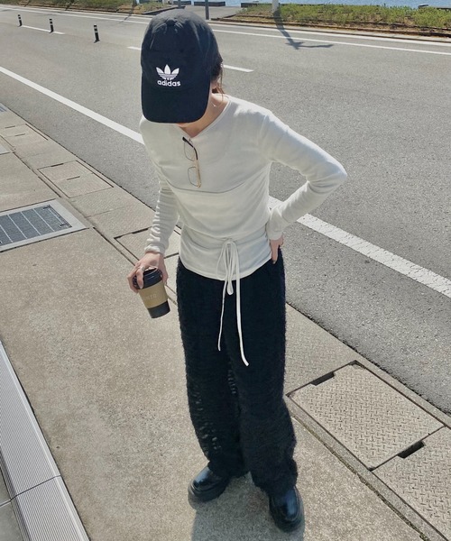 tシャツ リボンデザインレイヤードトップス(kiharu select) / ビスチェ 重ね着 Tシャツ カットソー 長袖 ラウンドネック ロングスリ I-SOOK tシャツ リボンデザインレイヤードトップス(kiharu