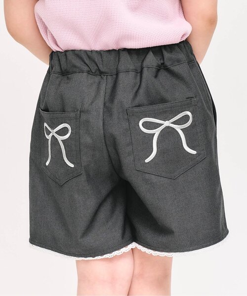 apres les cours（アプレレクール）の「【ジュニア対応】リボン刺繍タックハーフパンツ（その他パンツ・キッズ・ベージュ/チャコール・80/90/100/110/120/130/140）」の2枚目の写真