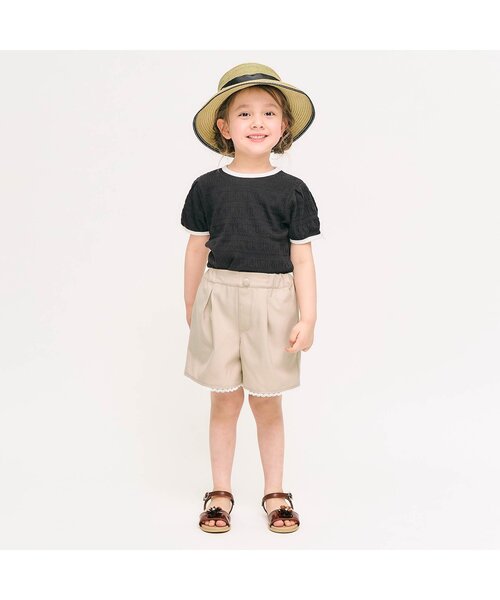 apres les cours（アプレレクール）の「【ジュニア対応】リボン刺繍タックハーフパンツ（その他パンツ・キッズ・ベージュ/チャコール・80/90/100/110/120/130/140）」の3枚目の写真