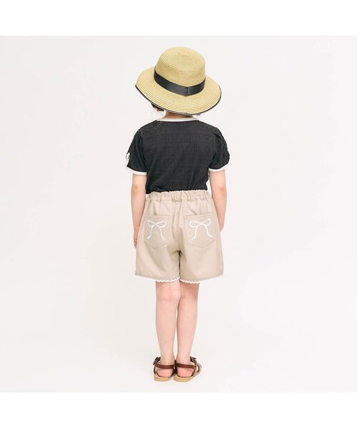 apres les cours（アプレレクール）の「【ジュニア対応】リボン刺繍タックハーフパンツ（その他パンツ・キッズ・ベージュ/チャコール・80/90/100/110/120/130/140）」の4枚目の写真
