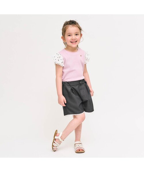 apres les cours（アプレレクール）の「【ジュニア対応】リボン刺繍タックハーフパンツ（その他パンツ・キッズ・ベージュ/チャコール・80/90/100/110/120/130/140）」の6枚目の写真