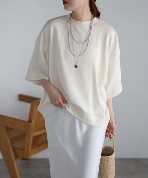 Fizz（フィズ）の「ドロップショルダー裏毛半袖Tee（Tシャツ/カットソー・レディース・ライトグレー/ブラック/アイボリー/ライトピンク・M）」の2枚目の写真