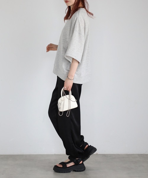 Fizz（フィズ）の「ドロップショルダー裏毛半袖Tee（Tシャツ/カットソー・レディース・ライトグレー/ブラック/アイボリー/ライトピンク・M）」の7枚目の写真