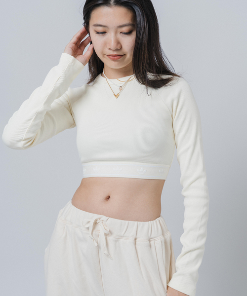 adidas(アディダス)の「adidas/アディダスRIB LS TOP(Tシャツ/カットソー・レディース・アイボリー/ブラック・MEDIUM)」の1枚目の写真