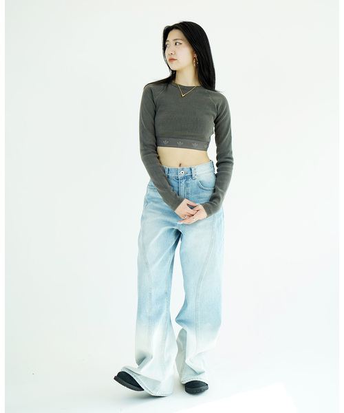 adidas(アディダス)の「adidas/アディダスRIB LS TOP(Tシャツ/カットソー・レディース・アイボリー/ブラック・MEDIUM)」の3枚目の写真