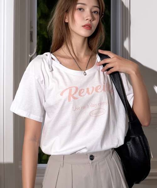 Candlestick(キャンドルスティック)の「接触冷感 肩ひも付き コットン100% オフショルダーTシャツ 涼しい ひんやり カジュアル フェミニン(Tシャツ/カットソー・レディース・ダークグリーン/ミント/グレイッシュベージュ/ダルブルー系/ピンク系/ネイビー系/ブラック系2/ブラック系3/ブラック系1/ブラック系/ホワイト系1/ホワイト系/ホワイト系2/ホワイト系3/イエロー/ピンク系1/ダルブルー系1/ライム/ブラック系その他2/イエロー系その他/ブラック系その他3/ホワイト系その他/ブラック系その他・M/L/LL)」の2枚目の写真
