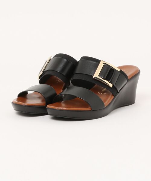 ITALIAN SHOEMAKERS(イタリアンシューメーカー)の「【ITALIAN SHOEMAKERS】スクエアメタルウェッジヒールサンダル(952343)(サンダル・レディース・ブラック・37/36/35/38)」の1枚目の写真