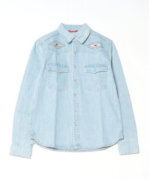 London Denim(ロンドンデニム)の「Organic Cotton Western Shirt(シャツ/ブラウス・メンズ・ライトインディゴブルー/シルバーグレー・XS/S/M/L/XL)」の1枚目の写真
