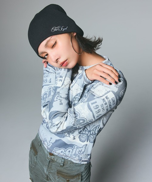 X-girl(エックスガール)の「PENCIL SCRIPT LOGO EMBROIDERED BEANIE(ニットキャップ/ビーニー・レディース・ブラック/カモフラージュ/ベージュ・ONE SIZE)」の20枚目の写真