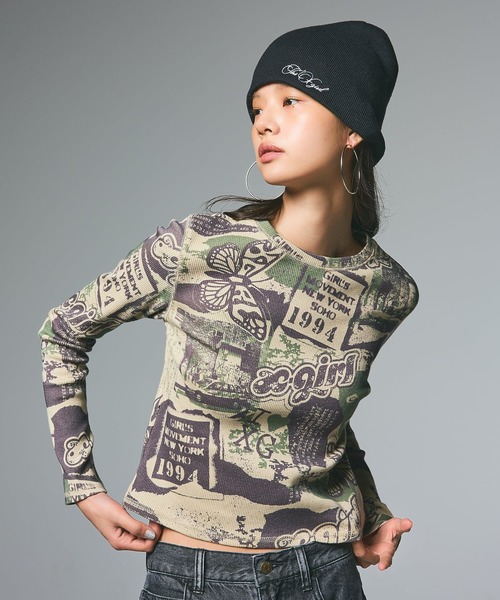 X-girl(エックスガール)の「PENCIL SCRIPT LOGO EMBROIDERED BEANIE(ニットキャップ/ビーニー・レディース・ブラック/カモフラージュ/ベージュ・ONE SIZE)」の15枚目の写真