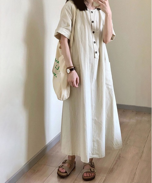 MAISON DE THERESE(メゾン ド テレーズ)の「着心地良い ルーズフィット 半袖ワンピース(ワンピース・レディース・イエロー・M/L)」の3枚目の写真
