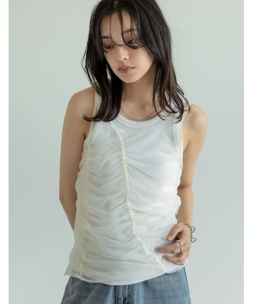 2点セット]シャーリングシアータンクトップ×リブタンクトップSET