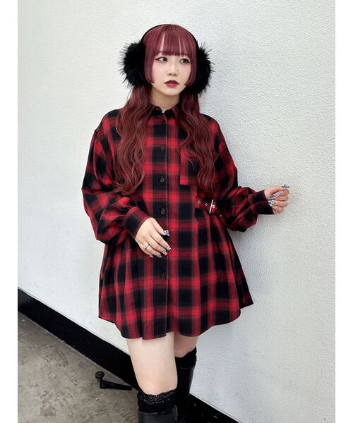 jouetie（ジュエティ）の「ウエストベルトチェックシャツ（シャツ/ブラウス・レディース・レッド/ブラウン/ブラック・MEDIUM）」の14枚目の写真