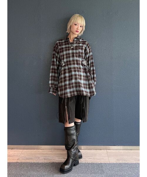 jouetie（ジュエティ）の「ウエストベルトチェックシャツ（シャツ/ブラウス・レディース・レッド/ブラウン/ブラック・MEDIUM）」の16枚目の写真