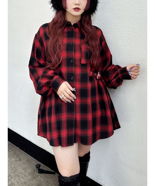 jouetie（ジュエティ）の「ウエストベルトチェックシャツ（シャツ/ブラウス・レディース・レッド/ブラウン/ブラック・MEDIUM）」の3枚目の写真