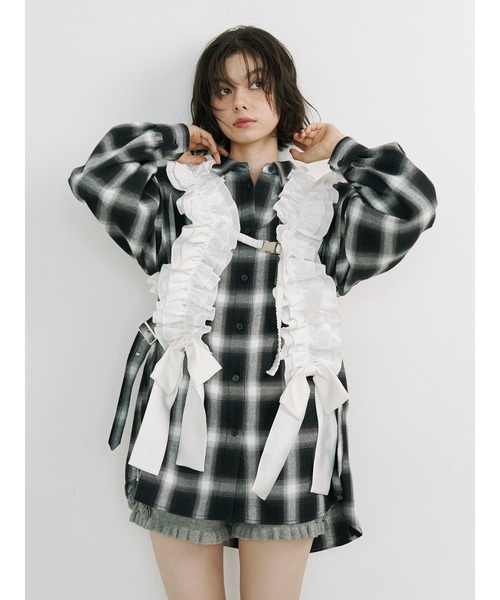 jouetie（ジュエティ）の「ウエストベルトチェックシャツ（シャツ/ブラウス・レディース・レッド/ブラウン/ブラック・MEDIUM）」の6枚目の写真