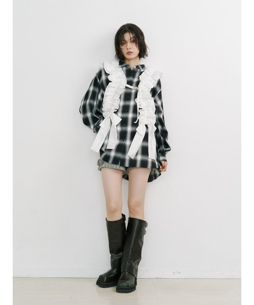 jouetie（ジュエティ）の「ウエストベルトチェックシャツ（シャツ/ブラウス・レディース・レッド/ブラウン/ブラック・MEDIUM）」の4枚目の写真