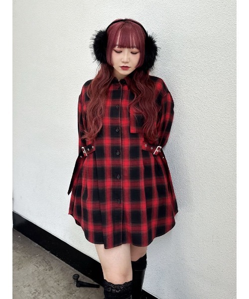 jouetie（ジュエティ）の「ウエストベルトチェックシャツ（シャツ/ブラウス・レディース・レッド/ブラウン/ブラック・MEDIUM）」の8枚目の写真