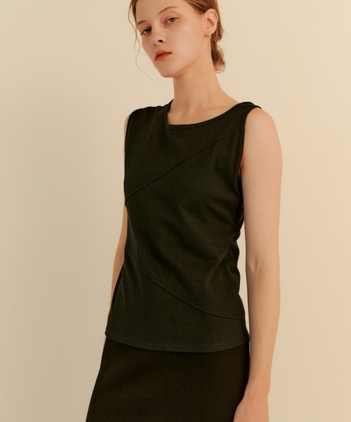 kiehtova（キエトヴァ）の「【kiehtova】BREEZE COTTON BLOCKING TANK TOPS/ブリーズ コットン ブロッキング タンク（タンクトップ・レディース・ブラック/ホワイト・FREE）」の2枚目の写真
