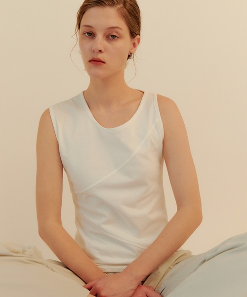 kiehtova（キエトヴァ）の「【kiehtova】BREEZE COTTON BLOCKING TANK TOPS/ブリーズ コットン ブロッキング タンク（タンクトップ・レディース・ブラック/ホワイト・FREE）」の12枚目の写真