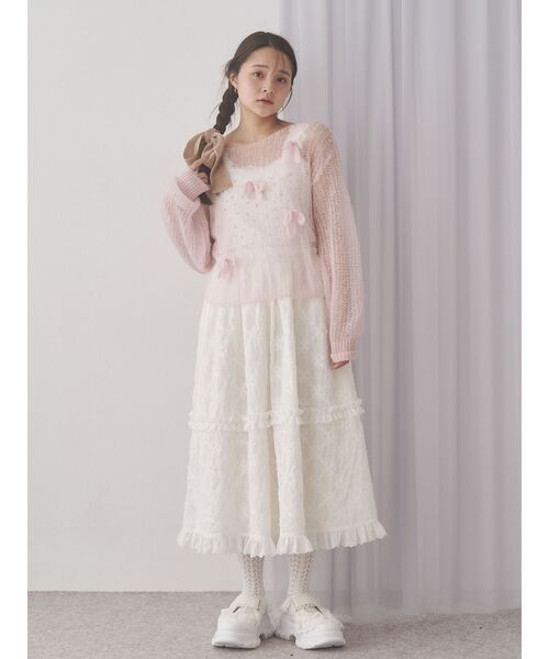 merry jenny（メリージェニー）の「デコレーションレースミディスカート（スカート・レディース・オフホワイト/ブラック・FREE）」の3枚目の写真