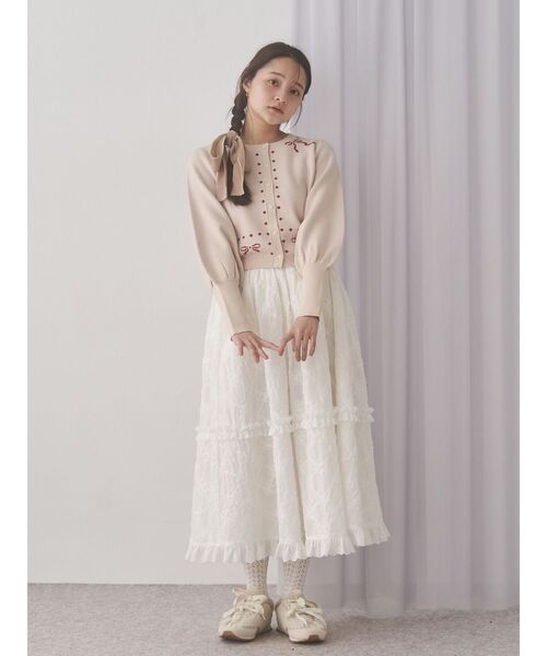 merry jenny（メリージェニー）の「デコレーションレースミディスカート（スカート・レディース・オフホワイト/ブラック・FREE）」の5枚目の写真