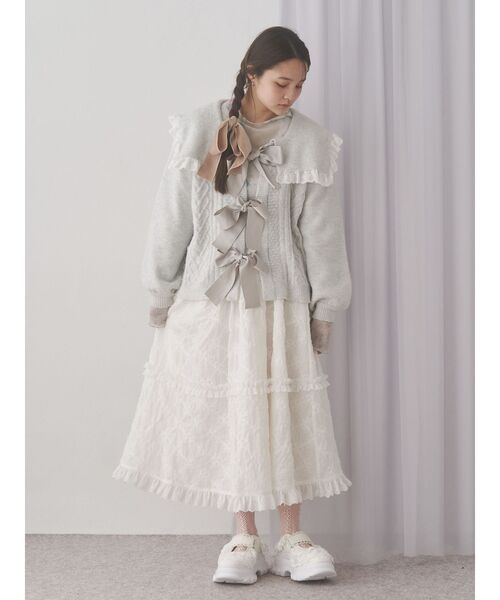 merry jenny（メリージェニー）の「デコレーションレースミディスカート（スカート・レディース・オフホワイト/ブラック・FREE）」の6枚目の写真