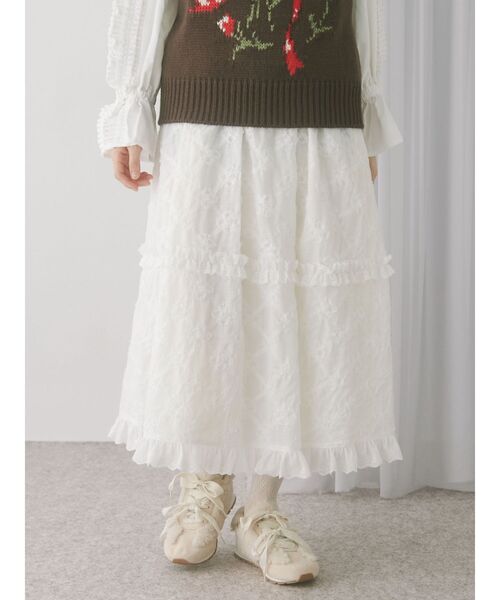 merry jenny（メリージェニー）の「デコレーションレースミディスカート（スカート・レディース・オフホワイト/ブラック・FREE）」の7枚目の写真