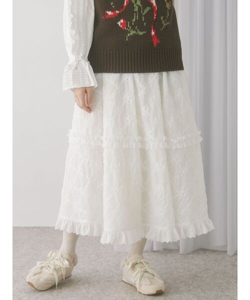 merry jenny（メリージェニー）の「デコレーションレースミディスカート（スカート・レディース・オフホワイト/ブラック・FREE）」の9枚目の写真
