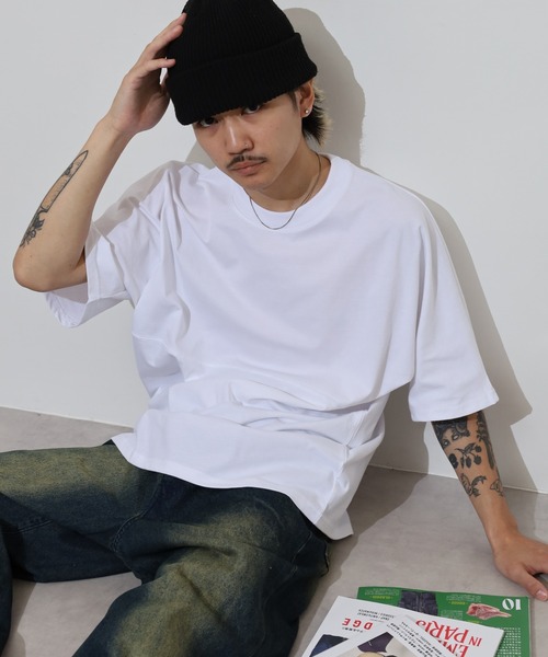 FUNALIVE(ファンアライブ)の「無地 ヘビーウエイト ドルマン 半袖 Tシャツ ワイドシルエット(Tシャツ/カットソー・メンズ・ホワイト/チャコールグレー/ブラック/サックスブルー・M/L/LL)」の2枚目の写真