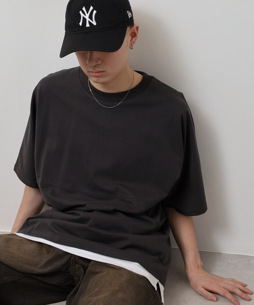 FUNALIVE(ファンアライブ)の「無地 ヘビーウエイト ドルマン 半袖 Tシャツ ワイドシルエット(Tシャツ/カットソー・メンズ・ホワイト/チャコールグレー/ブラック/サックスブルー・M/L/LL)」の1枚目の写真