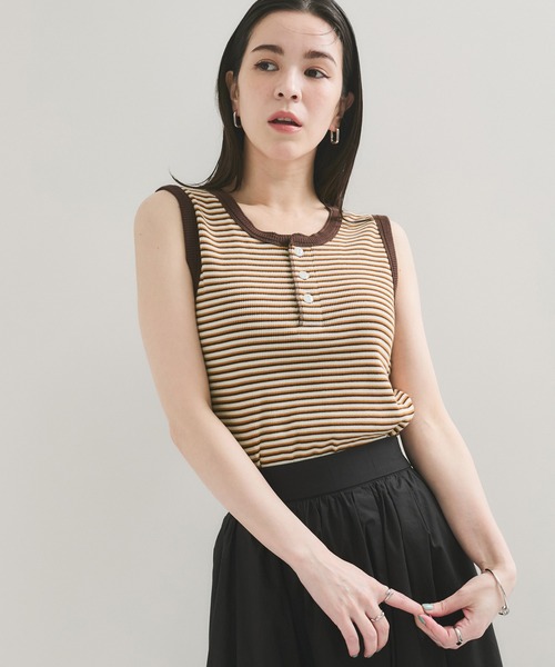 Healthknit(ヘルスニット)の「【Healthknit/ヘルスニット】別注/ヘンリーボーダータンクトップ(Tシャツ/カットソー・レディース・パープル系その他2/オレンジ系その他2・FREE)」の7枚目の写真