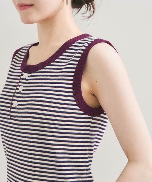 Healthknit(ヘルスニット)の「【Healthknit/ヘルスニット】別注/ヘンリーボーダータンクトップ(Tシャツ/カットソー・レディース・パープル系その他2/オレンジ系その他2・FREE)」の13枚目の写真