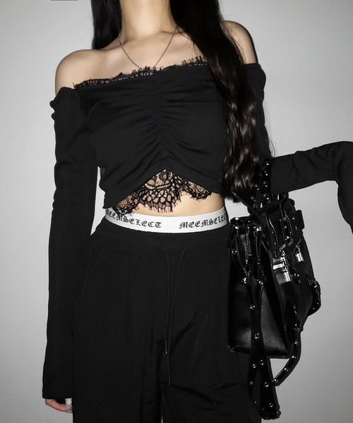 me+em select(ミームセレクト)の「【 2color / 裾絞り可能 】ウエストロゴナイロンライクワッシャーワイドパンツ / waist logo nylon-like washer wide pants(その他パンツ・レディース・ブラック×ブラック/ブラック×ホワイト・FREE)」の21枚目の写真