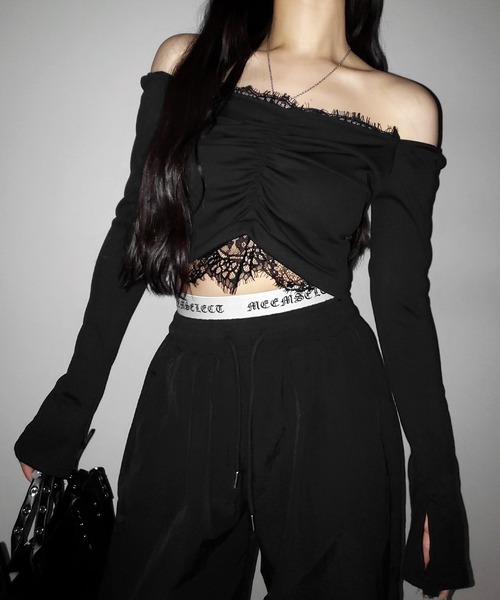 me+em select(ミームセレクト)の「【 2color / 裾絞り可能 】ウエストロゴナイロンライクワッシャーワイドパンツ / waist logo nylon-like washer wide pants(その他パンツ・レディース・ブラック×ブラック/ブラック×ホワイト・FREE)」の22枚目の写真