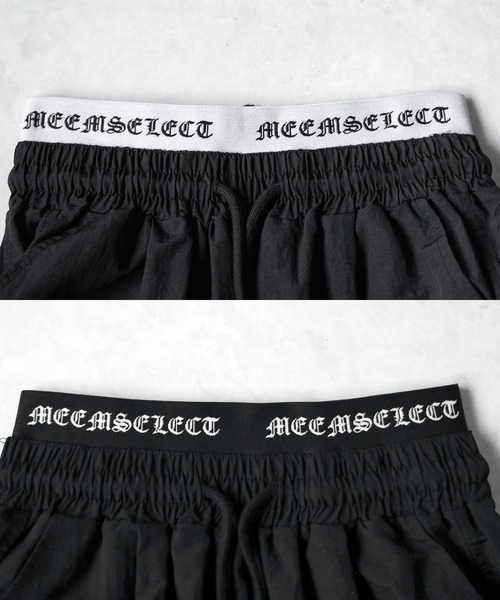 me+em select(ミームセレクト)の「【 2color / 裾絞り可能 】ウエストロゴナイロンライクワッシャーワイドパンツ / waist logo nylon-like washer wide pants(その他パンツ・レディース・ブラック×ブラック/ブラック×ホワイト・FREE)」の3枚目の写真