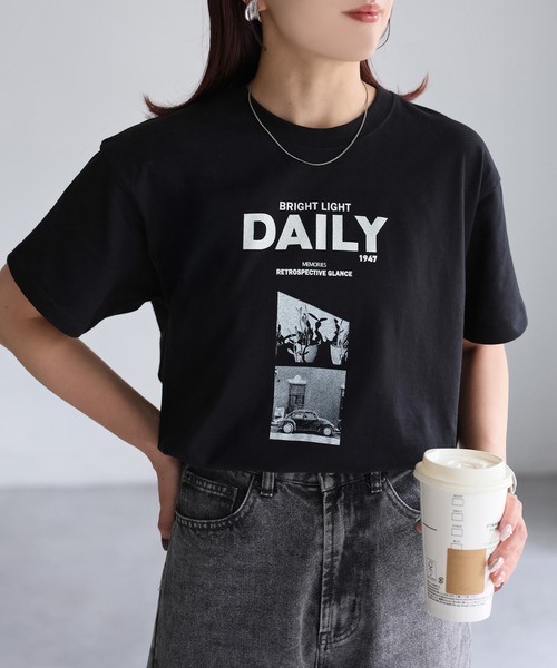 Rashik フォトプリントTシャツ FREEサイズ ネイビー Heritage CRT SCAN LINES プリントビックシルエットTシャツ