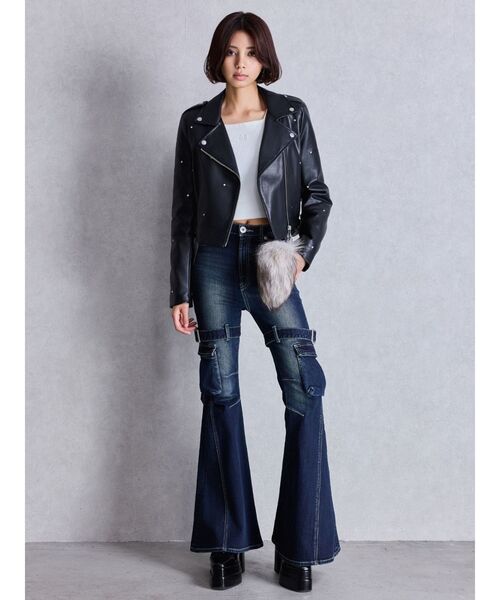 GYDA（ジェイダ）の「bijou フェイクレザーライダースジャケット（ライダースジャケット・レディース・ブラック・FREE）」の3枚目の写真
