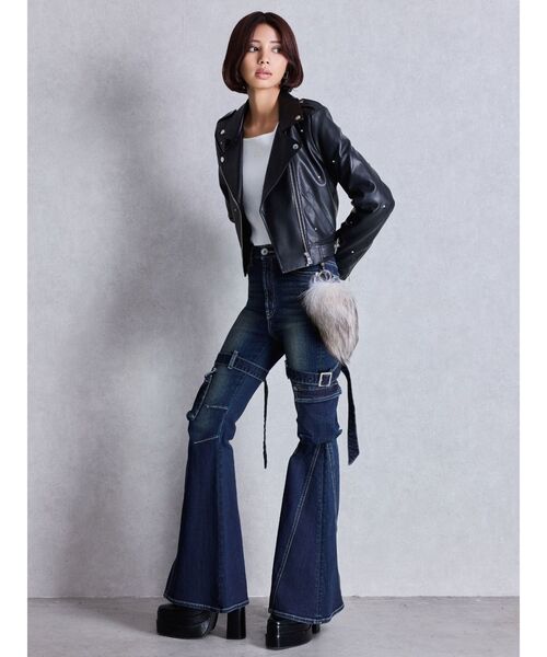 GYDA（ジェイダ）の「bijou フェイクレザーライダースジャケット（ライダースジャケット・レディース・ブラック・FREE）」の4枚目の写真