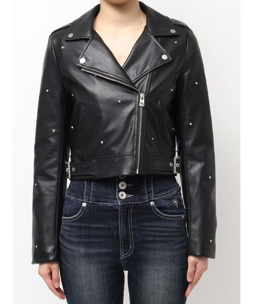 GYDA（ジェイダ）の「bijou フェイクレザーライダースジャケット（ライダースジャケット・レディース・ブラック・FREE）」の6枚目の写真