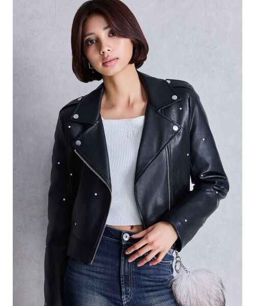 GYDA（ジェイダ）の「bijou フェイクレザーライダースジャケット（ライダースジャケット・レディース・ブラック・FREE）」の17枚目の写真
