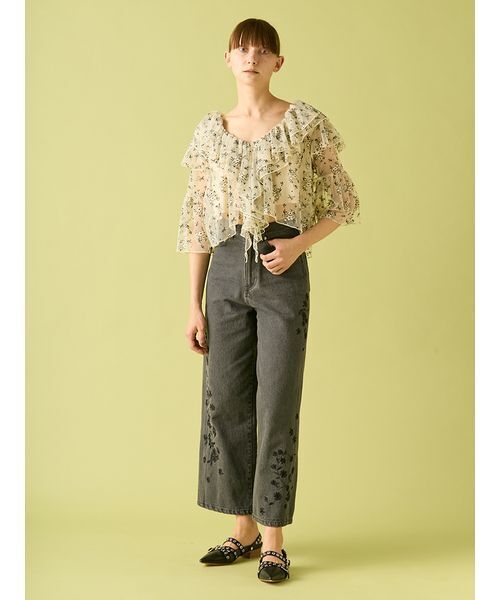 フラワー刺繍デニムパンツ（デニムパンツ）｜FURFUR（ファーファー）の