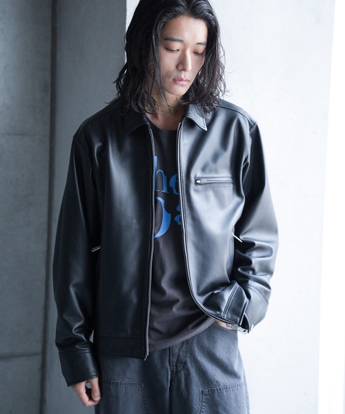 RATTLE TRAP（ラトルトラップ）の「シープナッパオーバーサイズトラッカーレザージャケット（ブルゾン・メンズ・ブラック・M/L/LL）」の6枚目の写真