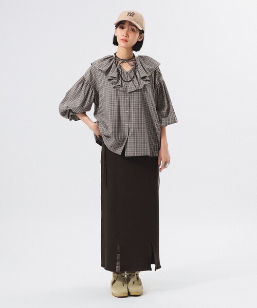 BEAMS BOY(ビームスボーイ)の「チェック フリルカラー シャツ(シャツ/ブラウス・レディース・オリーブ/ネイビー/ライトグレー・ONE SIZE)」の8枚目の写真