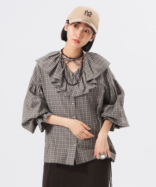 BEAMS BOY 今期新品　チェック フリルカラー シャツ BEAMS BOY（ビームス ボーイ）チェック フリルカラー シャツ