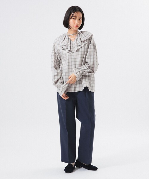 BEAMS BOY(ビームスボーイ)の「チェック フリルカラー シャツ(シャツ/ブラウス・レディース・オリーブ/ネイビー/ライトグレー・ONE SIZE)」の14枚目の写真
